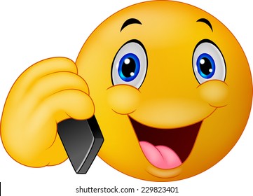 Emoticon smiley talking on cell phone
