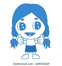 emoticon with a smiling cool pretty little girl with pigtails, which shows two index fingers up , vector clip art