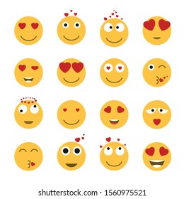 Emoticon smiling face icons. Love emoji sign set, Vector