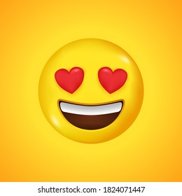 Emoticon smiling face. Love symbol. Big smile in 3D. Vector illustration.