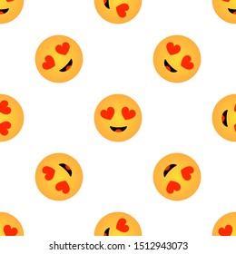 Emoticon smiling face seamless texture isolated on white background. Love symbol emoji social media   Vector illustration