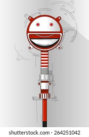 Emoticon - smiling funny face inside circle. Background for text: banner, poster, leaflet.