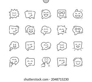 Emoticon speech bubble. Fun cloud. Chat, dialog, comic, message, communication, social, smile. Pixel Perfect Vector Thin Line Icons. Simple Minimal Pictogram