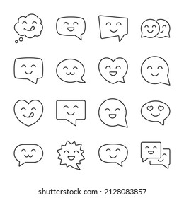 Emoticon speech bubble icons set. Line with editable stroke