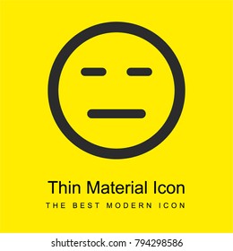 Emoticon square face with closed eyes and mouth of straight lines bright yellow material minimal icon or logo design