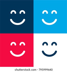 Emoticon square smiling face with closed eyes four color material and minimal icon logo set in red and blue