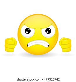 Emoticon Squeezed Fists. Angry Emoticon. Wicked Emoticon. Furious Emoji. Anger Emotion. Vector Illustration Smile Icon.