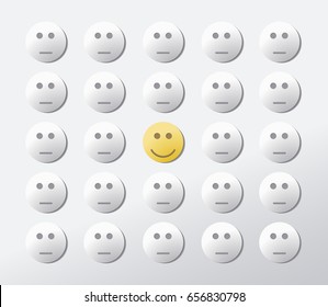 Emoticon standing out from the crowd symbolizing leadership, difference, success, happiness, free from the "system", rising above others, etc. Vector illustration