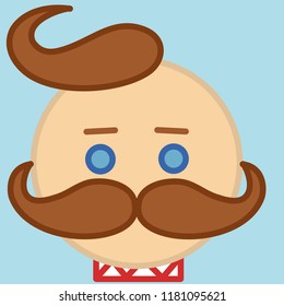 emoticon with stereotypical ukrainian man with forelock or cowlick haircut and mustache that is wearing ethnic embroidery, circle shaped vector emoji in color, simplistic colorful pictogram