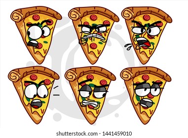 emoticon stickers. set of funny Pizza cartoon character Mascot with various face expression. Vector Illustration Isolated On White Background