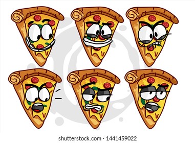 emoticon stickers. set of funny Pizza cartoon character Mascot with various face expression. Vector Illustration Isolated On White Background