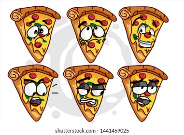 emoticon stickers. set of funny Pizza cartoon character Mascot with various face expression. Vector Illustration Isolated On White Background