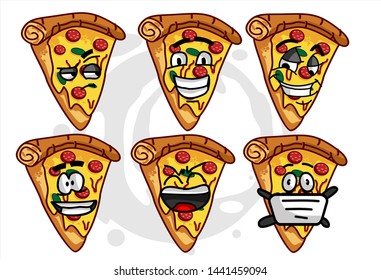 emoticon stickers. set of funny Pizza cartoon character Mascot with various face expression. Vector Illustration Isolated On White Background