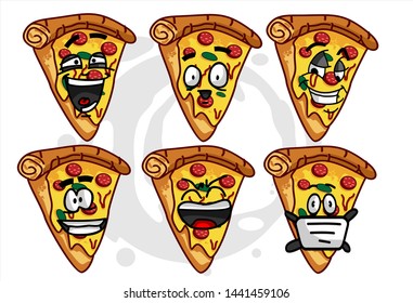 emoticon stickers. set of funny Pizza cartoon character Mascot with various face expression. Vector Illustration Isolated On White Background