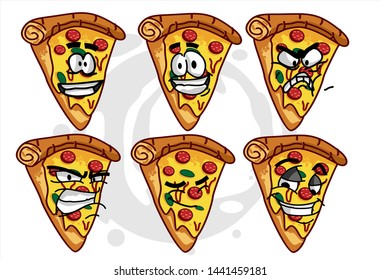 emoticon stickers. set of funny Pizza cartoon character Mascot with various face expression. Vector Illustration Isolated On White Background