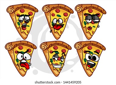 emoticon stickers. set of funny Pizza cartoon character Mascot with various face expression. Vector Illustration Isolated On White Background