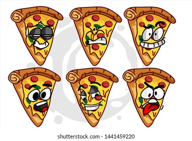 emoticon stickers. set of funny Pizza cartoon character Mascot with various face expression. Vector Illustration Isolated On White Background