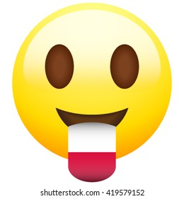 Emoticon with stuck out tongue with country flag on it. Poland