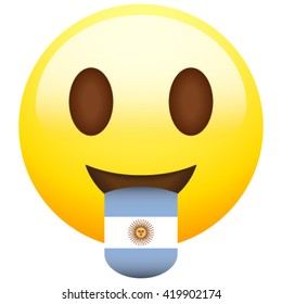 Emoticon with stuck out tongue with country flag on it. Argentina