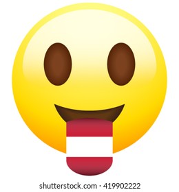 Emoticon with stuck out tongue with country flag on it. Austria