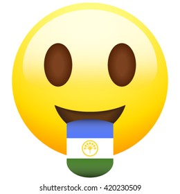 Emoticon with stuck out tongue with country flag on it. Bashkotrostan