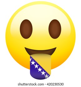 Emoticon with stuck out tongue with country flag on it. Bosnia and Herzegovina 