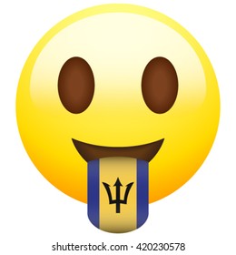 Emoticon with stuck out tongue with country flag on it. Barbados