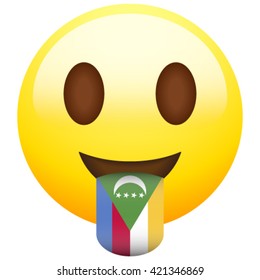 Emoticon with stuck out tongue with country flag on it. Comoros
