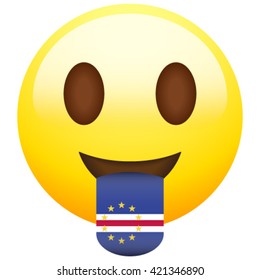 Emoticon with stuck out tongue with country flag on it. Cape Verde