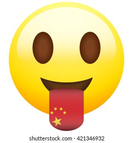 Emoticon with stuck out tongue with country flag on it. China