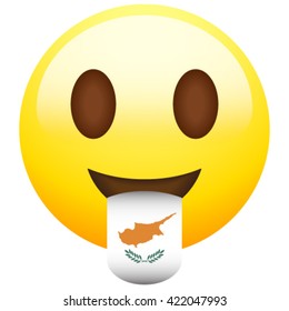 Emoticon with stuck out tongue with country flag on it. Cyprus