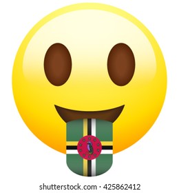 Emoticon with stuck out tongue with country flag on it. Dominica