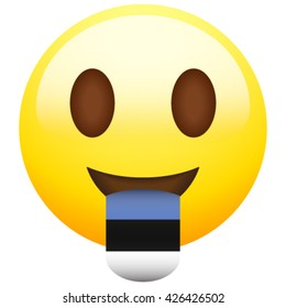Emoticon with stuck out tongue with country flag on it. Estonia