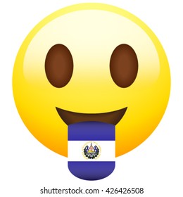 Emoticon with stuck out tongue with country flag on it. El Salvador