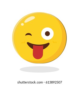 Emoticon with stuck out tongue and winking eye. Cartoon Isolated vector illustration on white background