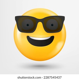 Emoticon with sunglasses 3d vector. Emoji isolated on white background 