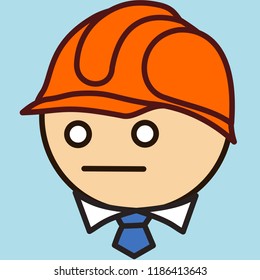 emoticon with supervisor that is wearing a white collar shirt with a tie & a safety helmet at the construction site, engineer or architect in office clothes & protective helm or casque