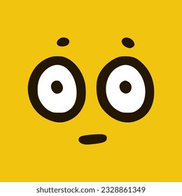Emoticon with a surprised face in doodle style yellow background. Vector Illustration