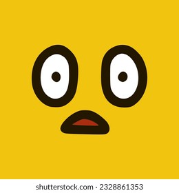 Emoticon with a surprised face in doodle style yellow background. Vector Illustration
