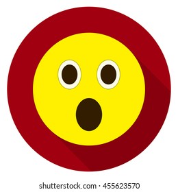 Emoticon surprised face. Surprised emoji. Isolated vector illustration on white background. Emoji long shadow icon.