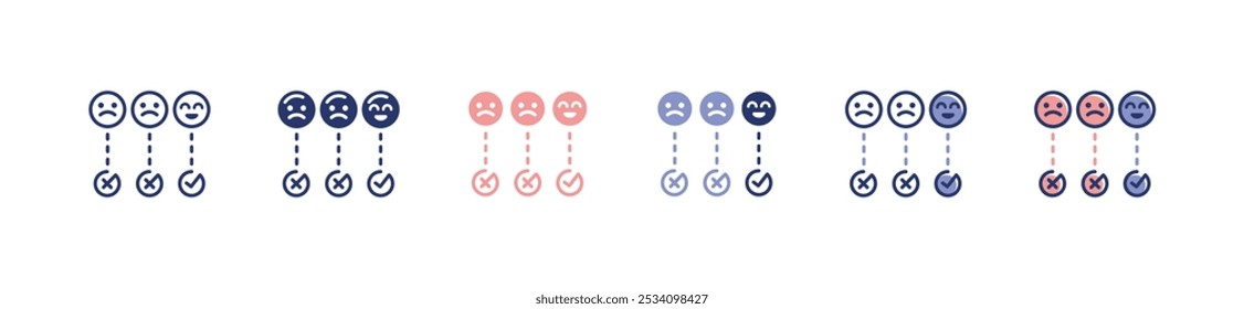 ícone de avaliação de pesquisa emoticon definir avaliação de feedback de negócios e analisar a ilustração vetorial de satisfação dos clientes