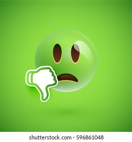 Emoticon with thumbs down, vector illustration