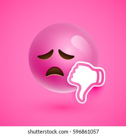 Emoticon with thumbs down, vector illustration
