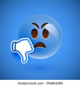 Emoticon with thumbs down, vector illustration