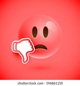 Emoticon with thumbs down, vector illustration