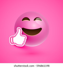 Emoticon with thumbs up, vector illustration