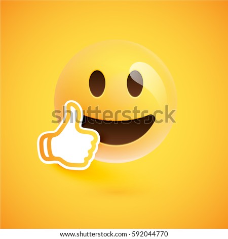 Emoticon with thumbs up, vector illustration