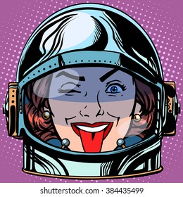 emoticon tongue Emoji face woman astronaut retro