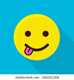 Emoticon with tongue icon. Flat illustration of emoticon with tongue vector icon for web