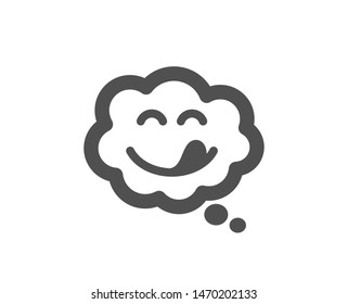 Emoticon with tongue sign. Yummy smile icon. Comic speech bubble symbol. Classic flat style. Simple yummy smile icon. Vector